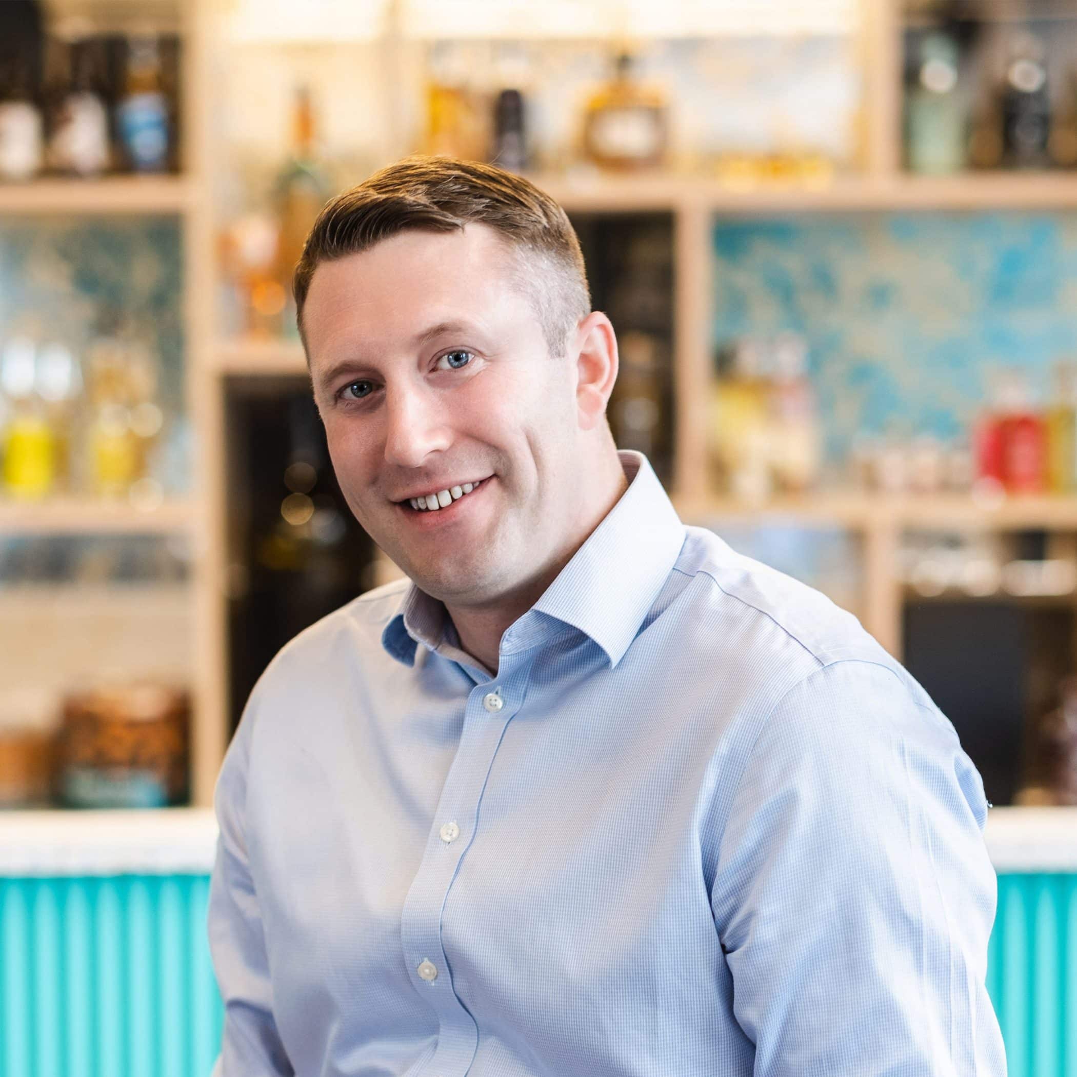 Matthew Winfield in front of the Croxsons bar.