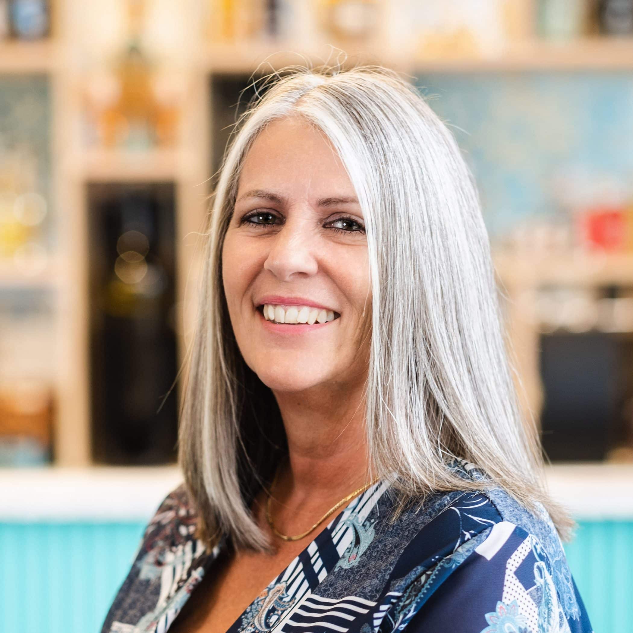 Nikki Hamill in front of the Croxsons bar