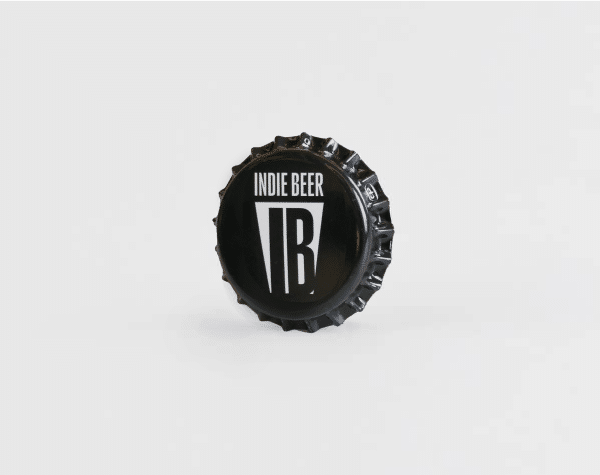 Black beer Crown 'stood up' with INDIE BEER printed on the front.