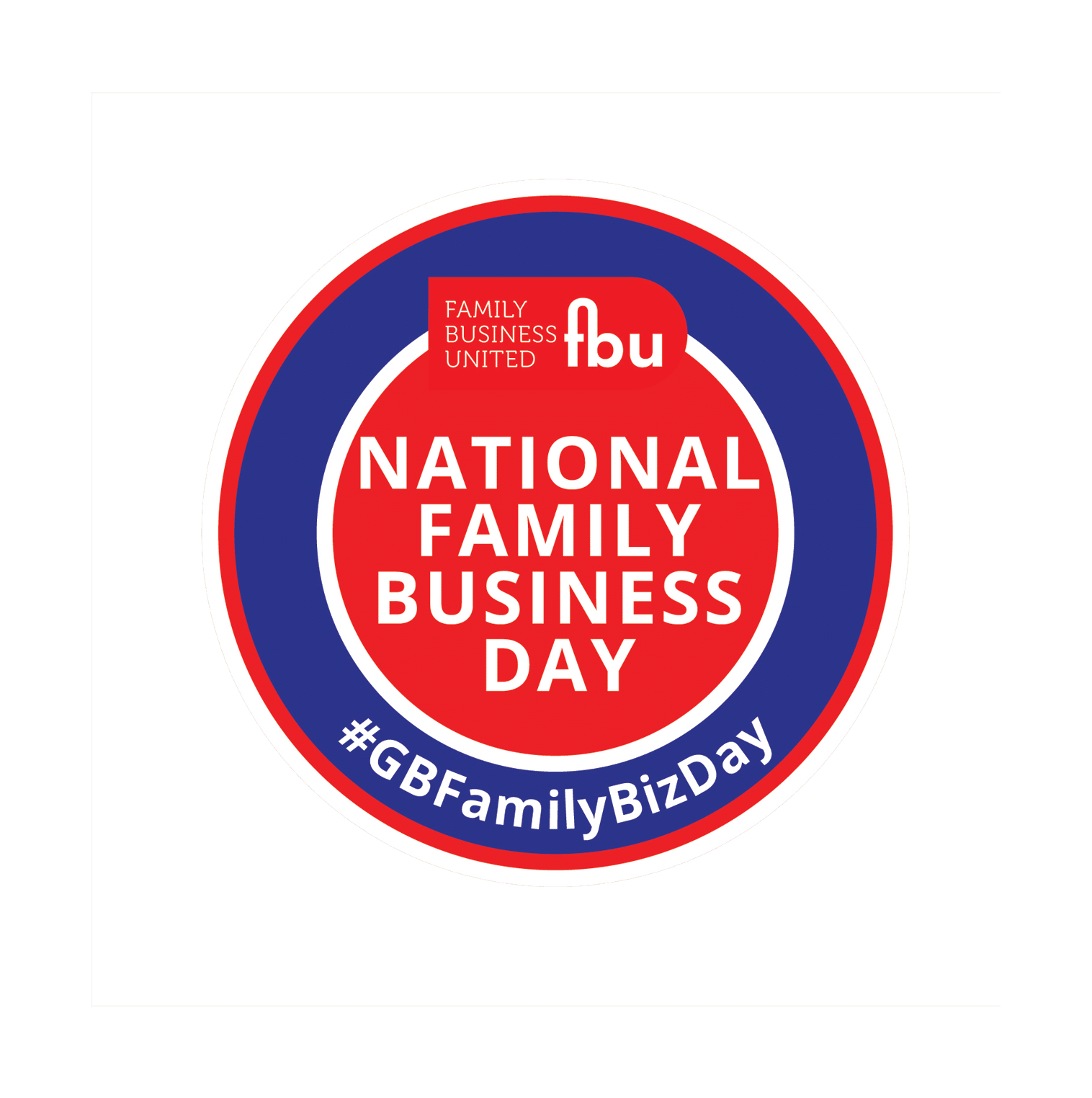 A circular red, white and blue logo with the words "NATIONAL FAMILY BUSINESS DAY #GBFAMILYBIZDAY"